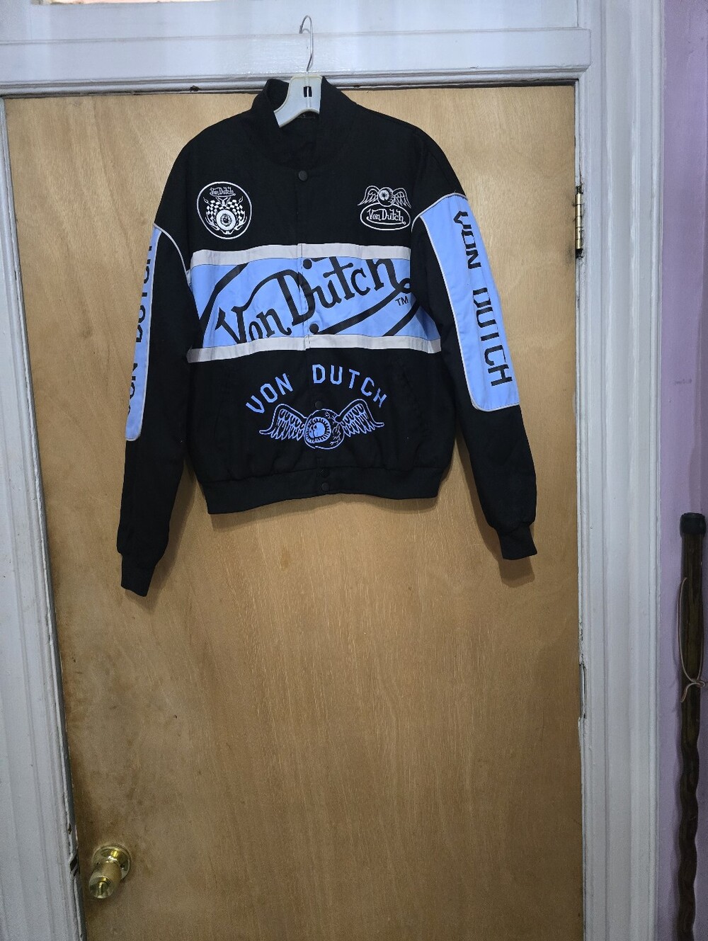 Von Dutch Black and Light Blue Logo Track Jacket